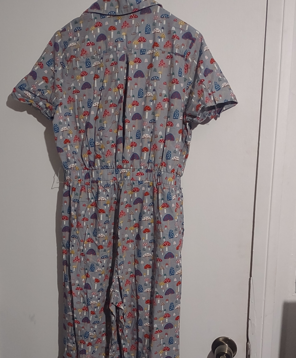 Modcloth Gray Jumpsuit with Mushroom Print